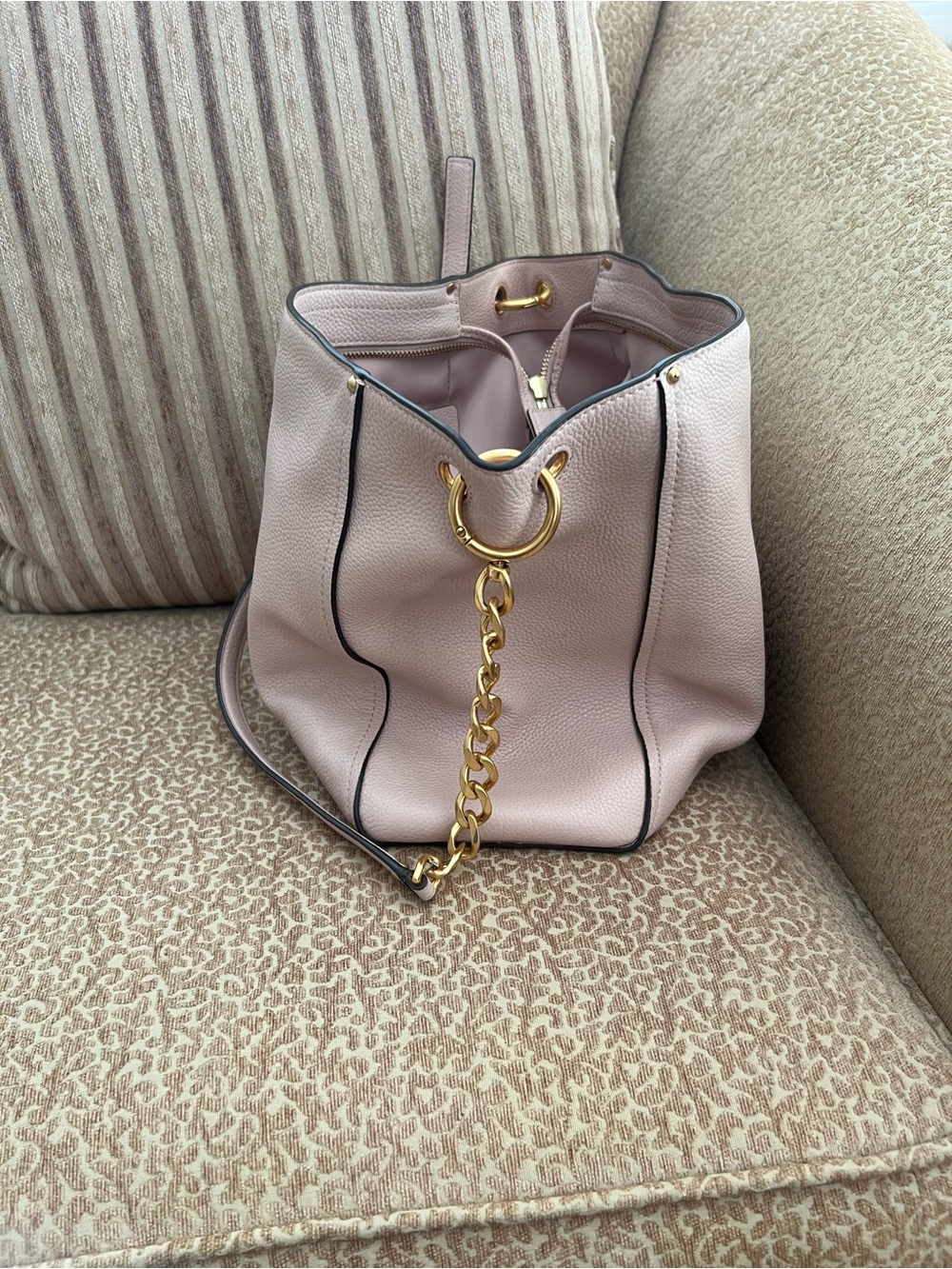 Tory Burch Blush Pebbled Leather Shoulder Tote with Gold Logo - Picture 6 of 8